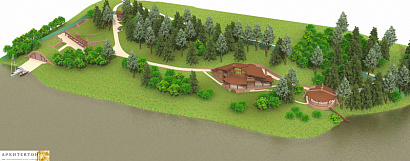 База отдыха на реке Мере. Жилой дом и баня из дерева